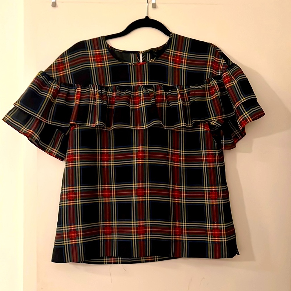 J.Crew Tartan Plaid Ruffle Top